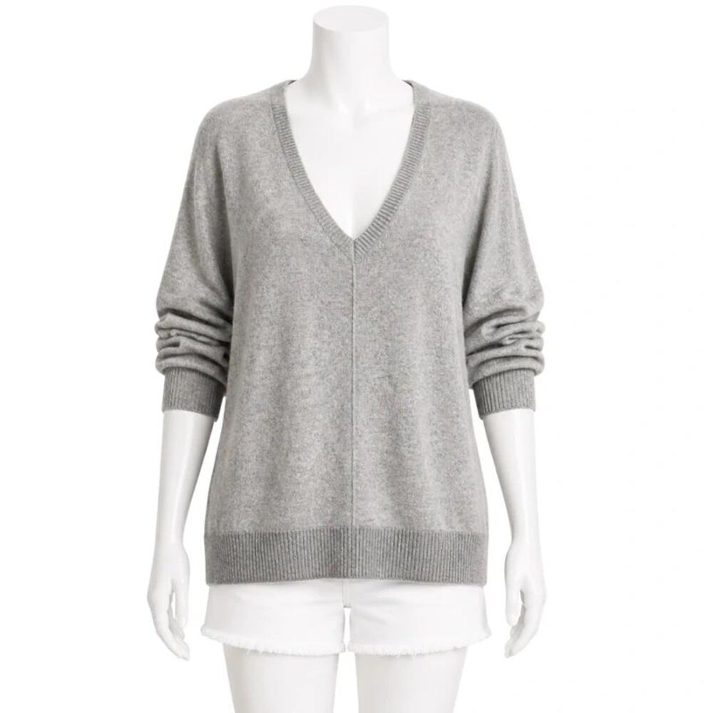 Lulus Heather Gray V-Neck Knit Sweater XS Oversized Soft Minimalist Sweater NWT